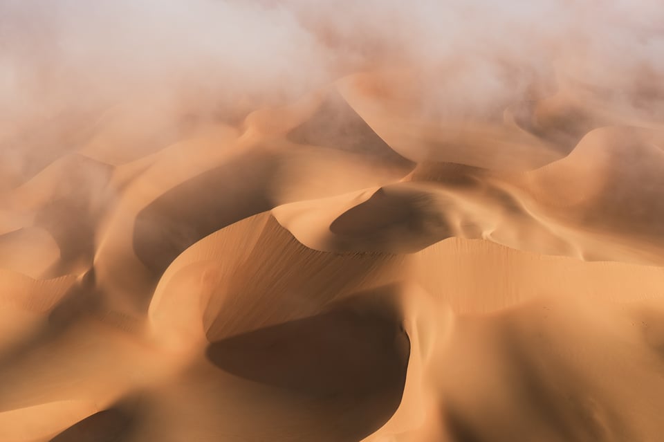 Liwa Desert Drone Photo on Foggy Morning, Abstract 3