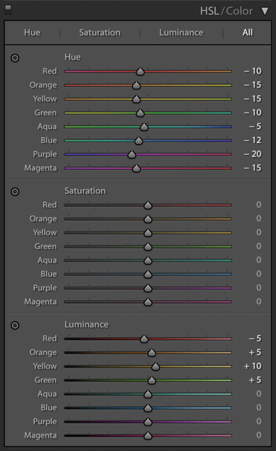 Lightroom HSL Panel Example