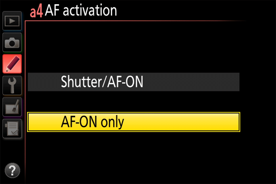 Nikon Menu AF Activation