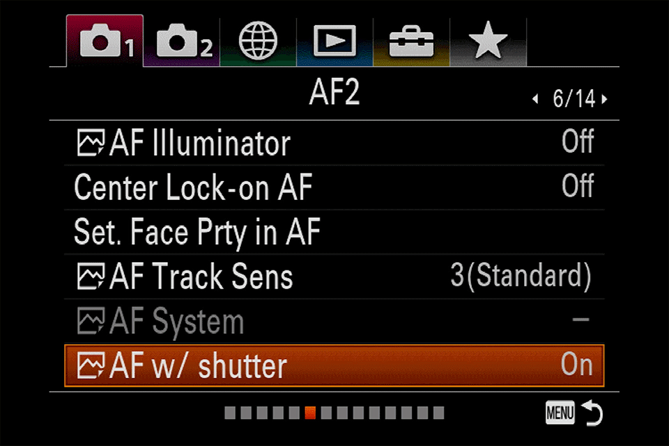 Sony AF with Shutter Menu