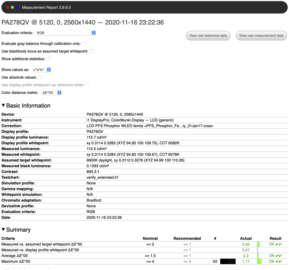 ASUS ProArt PA278QV Measurement Report sRGB