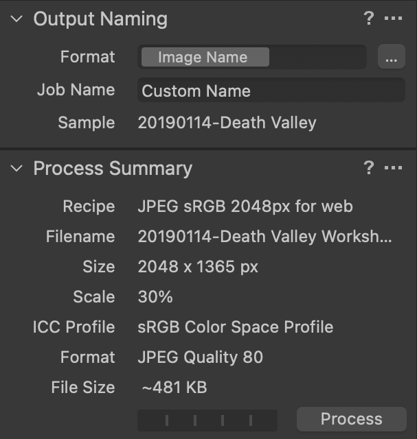 Capture One Output Naming and Process Summary