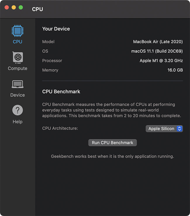 Geekbench 5 Apple MacBook Air M1 Device Page
