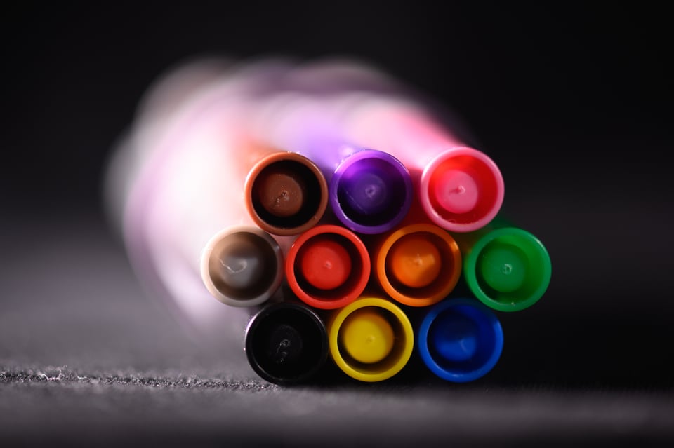 Close-up photo of colorful markers