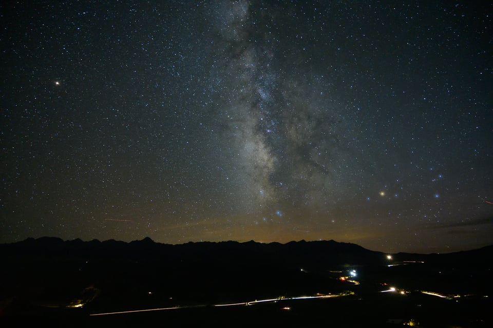 Wide angle image of the night sky with minimal trails because of the wide focal length