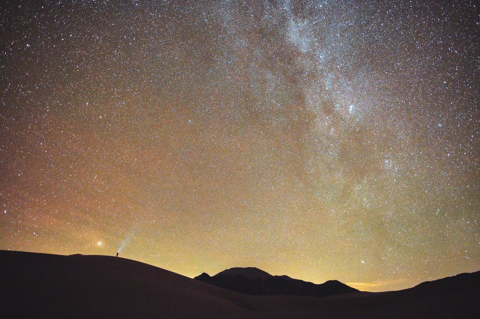Milky Way with a tiny human in the foreground