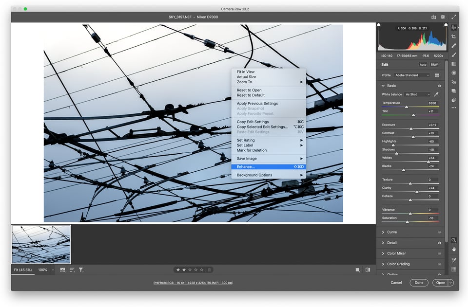 Right Click Enhance in Adobe Camera Raw