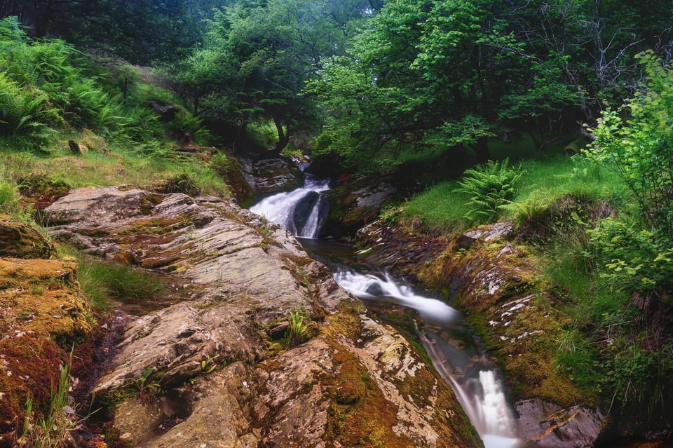 Landscape photo taken with polarizing filter of waterfall