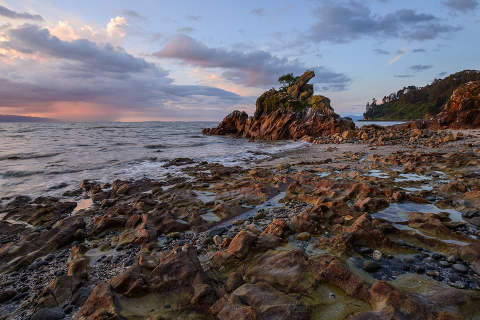 Seashore in New Zealand with Rock Stack
