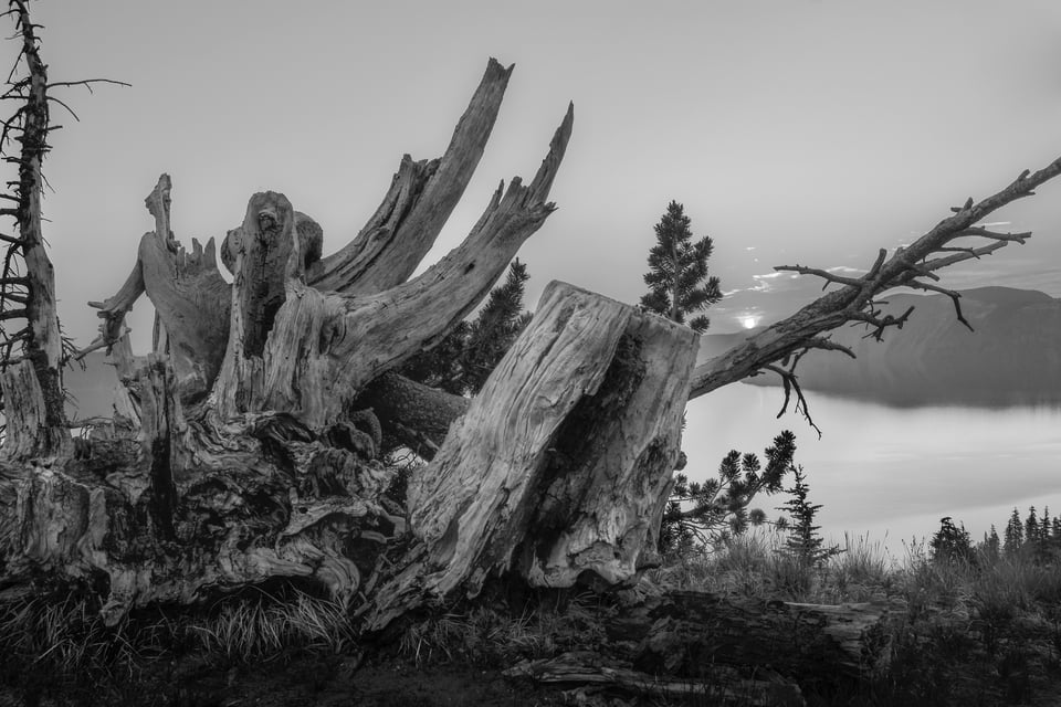 Black and White Landscape photo at Crater Lake