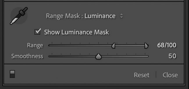 Luminance Range Mask Dialog Lightroom