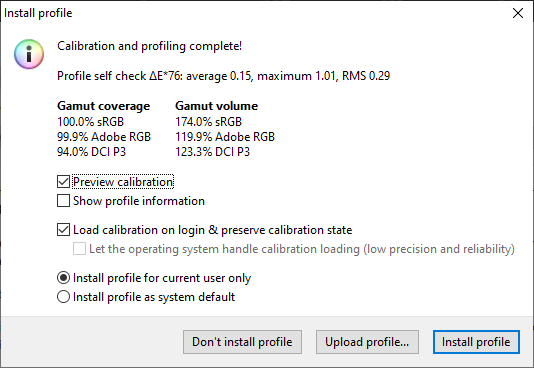 DisplayCAL Native Color Gamut Coverage