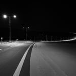 Street at night black and white photo