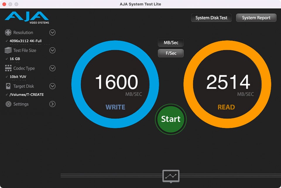 T-Create Classic TB3 AJA Benchmark