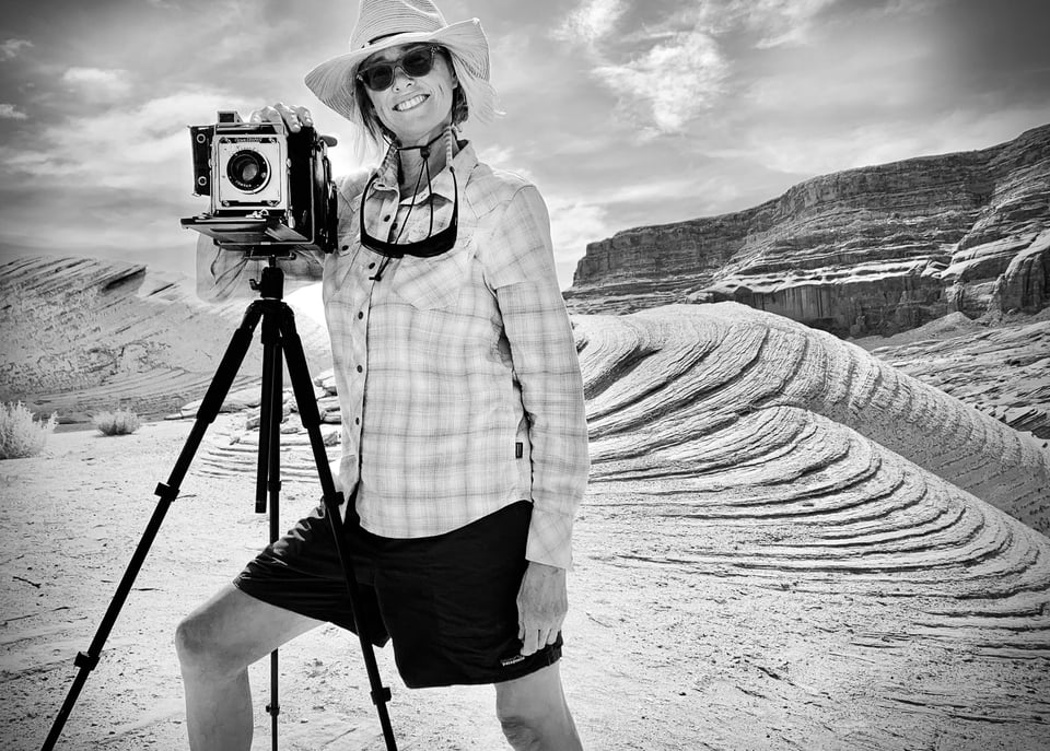 Photo of Dawn Kish and the Tad Nicols camera. Photo by Cierra Murrietta