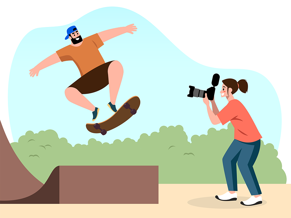 Photographer Filming Skateboard Sports Illustration