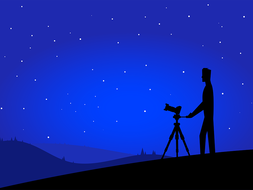 Photographer taking pictures of stars Milky Way night sky illustration
