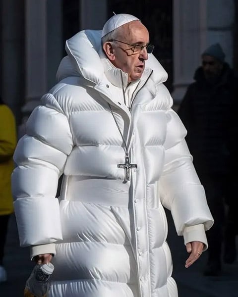 Pope in winter jacket AI-generated image