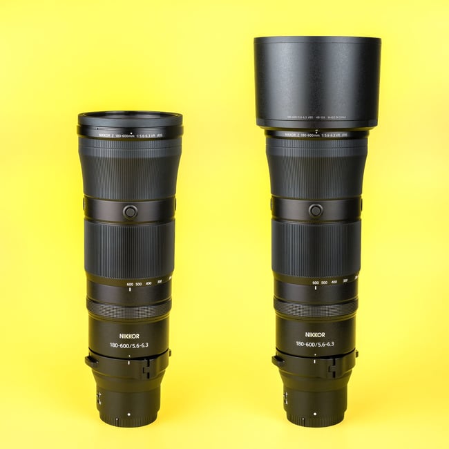 Nikon Z 180-600mm f5.6-6.3 with and without lens hood