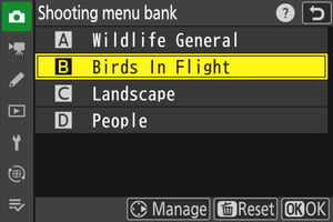 Nikon Shooting Menu Banks Screenshot