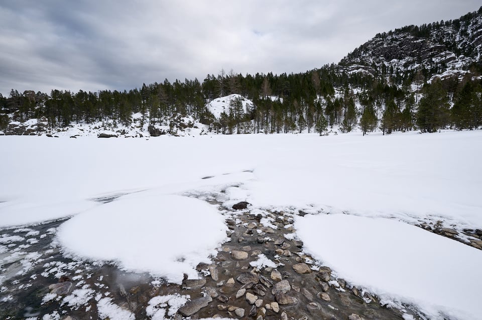 Frozen lake covered by snow