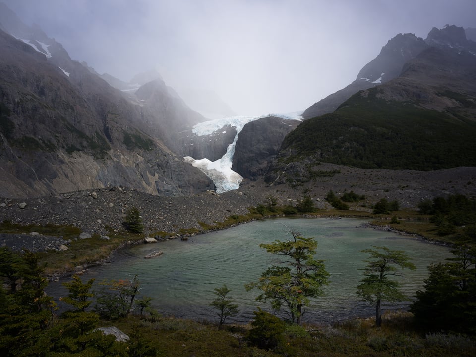 Torres del Paine glacier photo with distracting rock