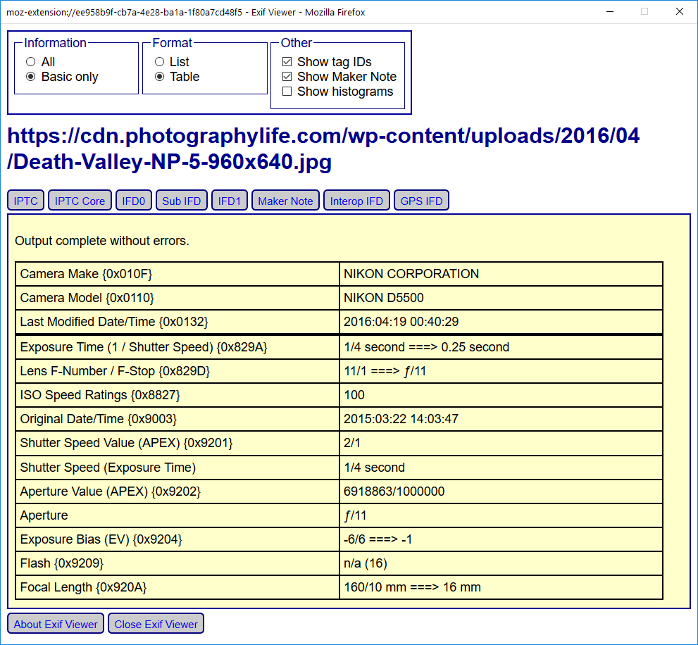 online photo exif metadata reader