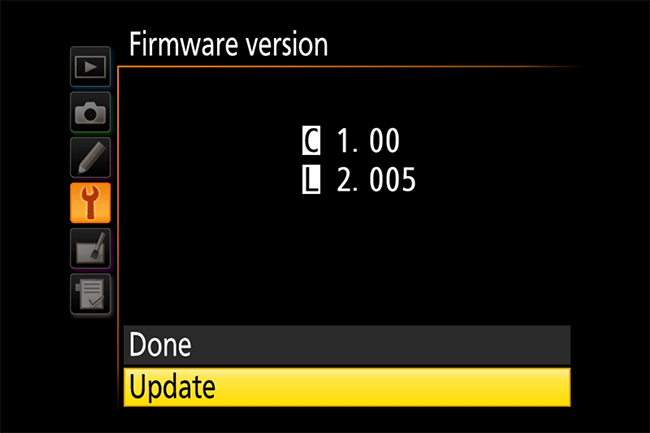 Nikon D810 Firmware Update Option