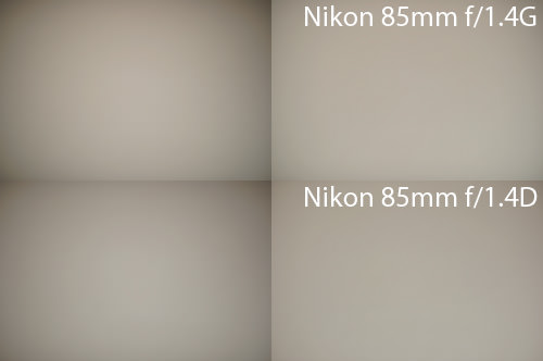 Nikon 85mm f/1.4G vs Nikon 85mm f/1.4D Vignetting