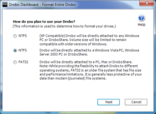 Drobo Dashboard Format Entire Drobo NTFS