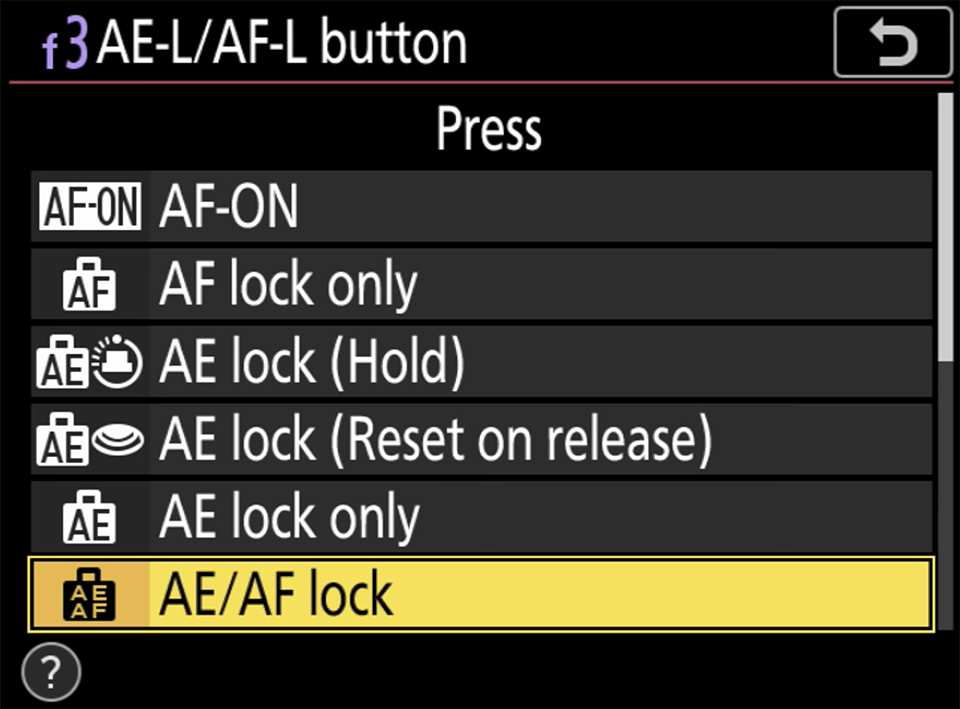 Nikon AE-L AF-L Button Menu