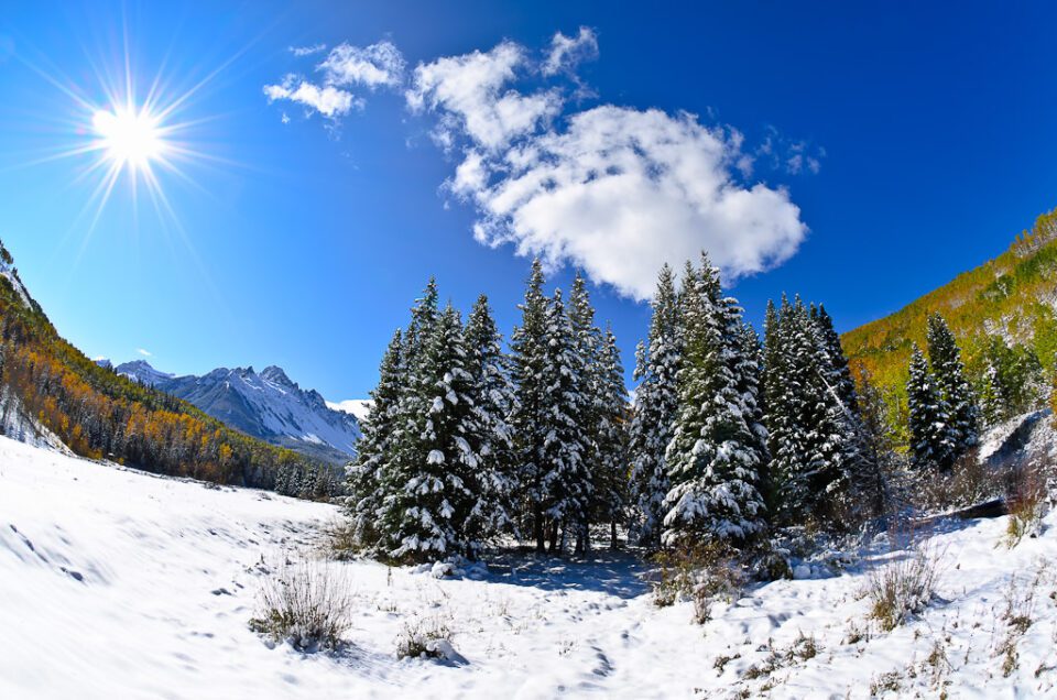 This fisheye landscape photo shows the effect of extreme barrel distortion in a real-world image.