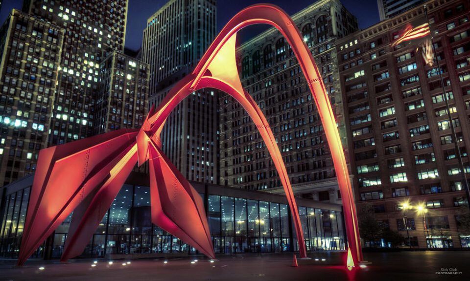Flamingo shaped abstract structure created by Alexander Calder