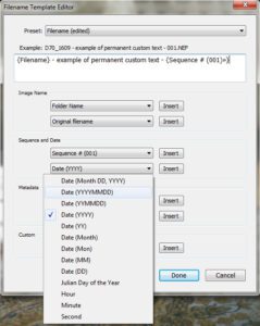 Using Filename Template Editor in Lightroom