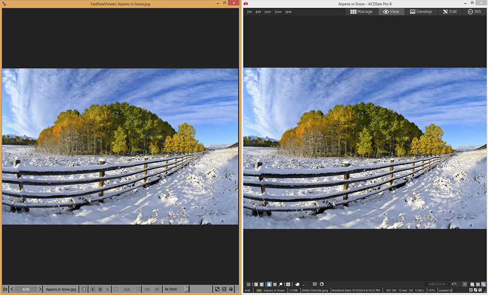 FastRawViewer vs ACDSee Pro After Color Management