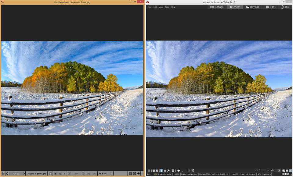 FastRawViewer vs ACDSee Pro Before Color Management