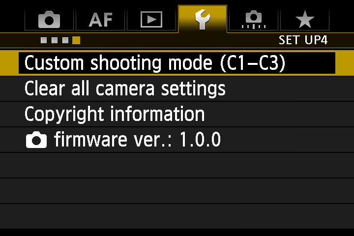 Canon 7D Mark II Setup Menu