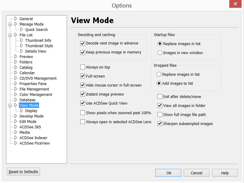 ACDSee View Mode Options