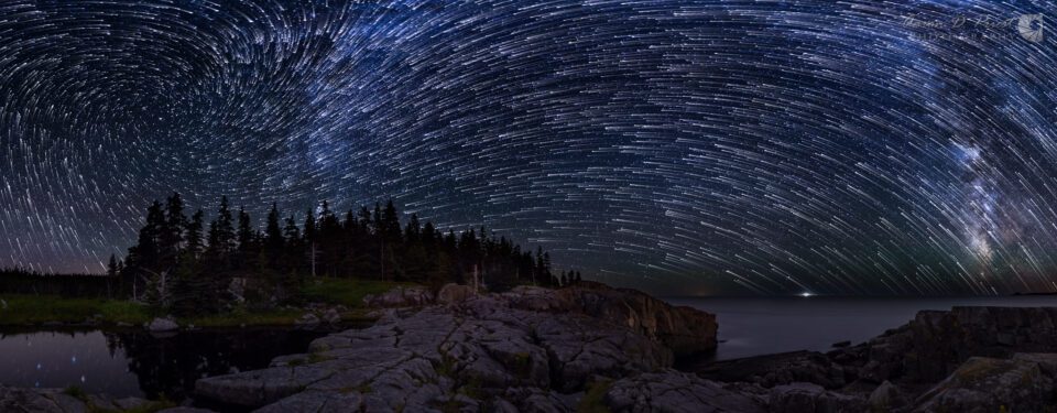 Vortex star trails over the Bold Coast of Maine