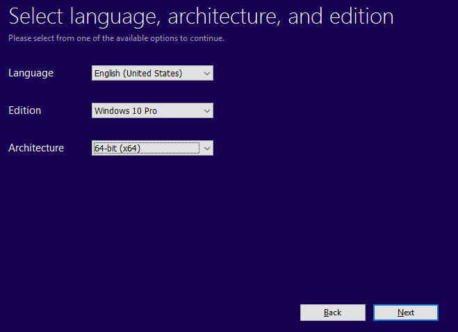 Windows 10 Media Creation Options