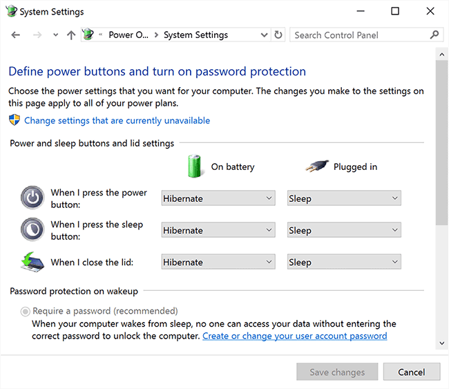 Surface Book Windows 10 Power Options