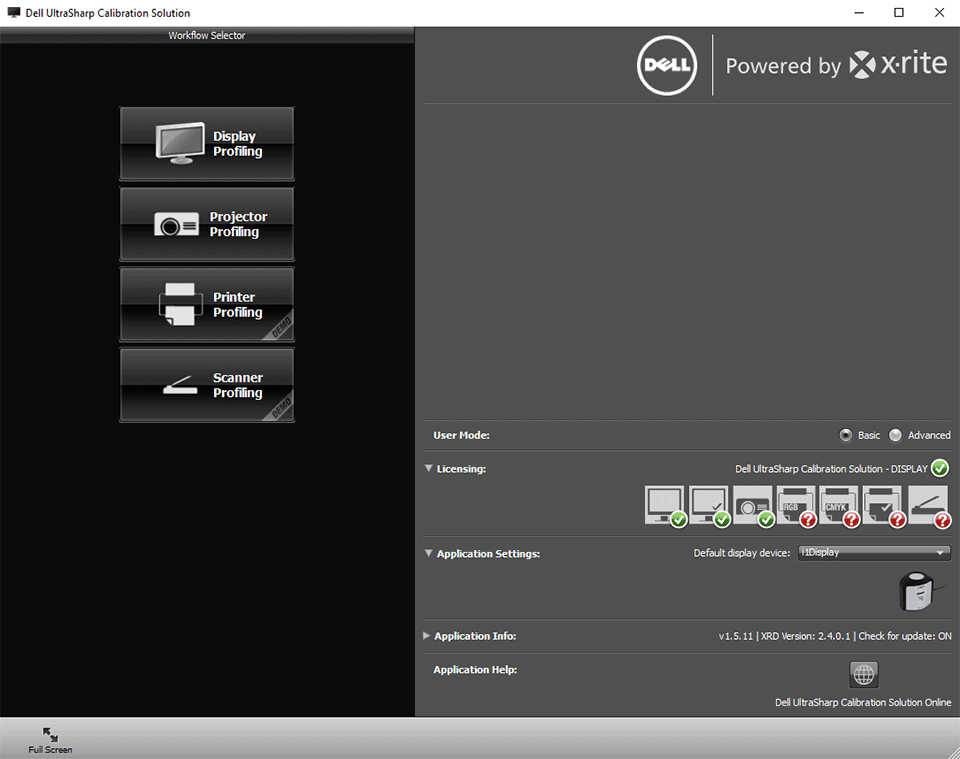 Dell Calibration Solution Main Screen