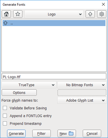 FontForge Generate Font