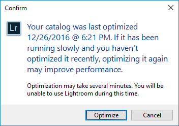 Lightroom Optimize Catalog