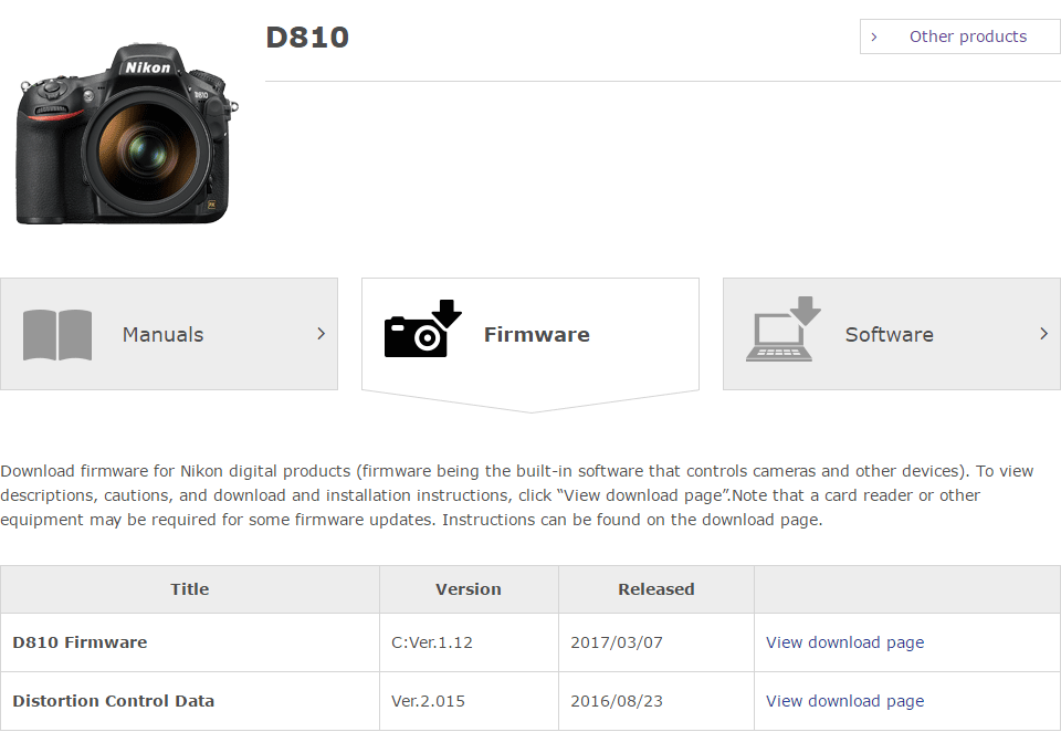 Nikon D810 Firmware Download
