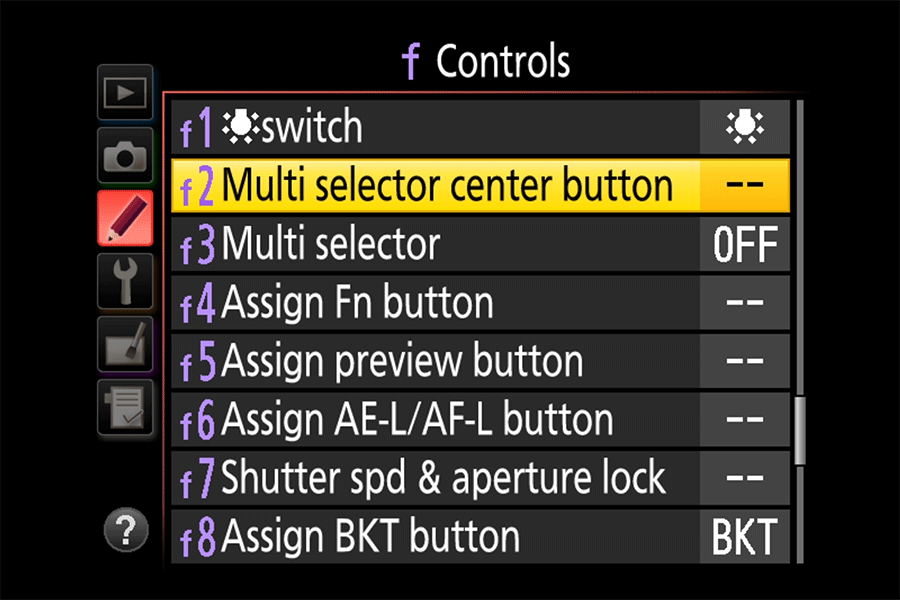 Nikon Menu Controls Multi-Selector