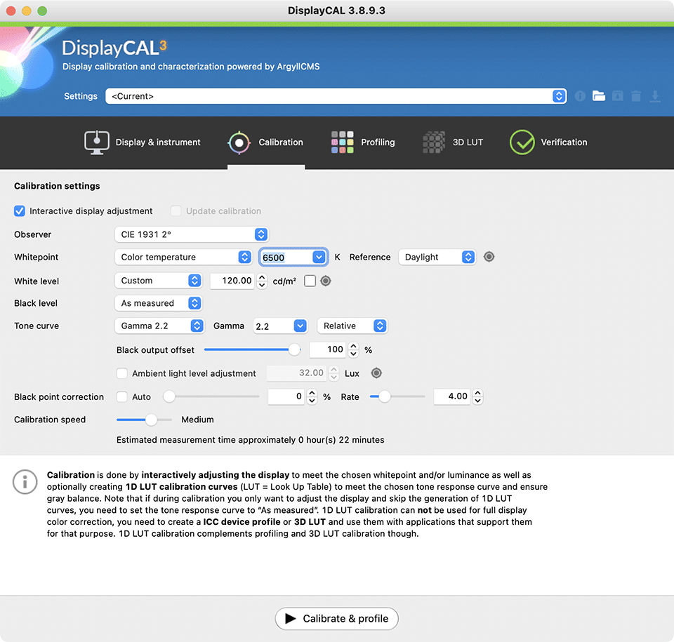 DisplayCAL Calibration Tab