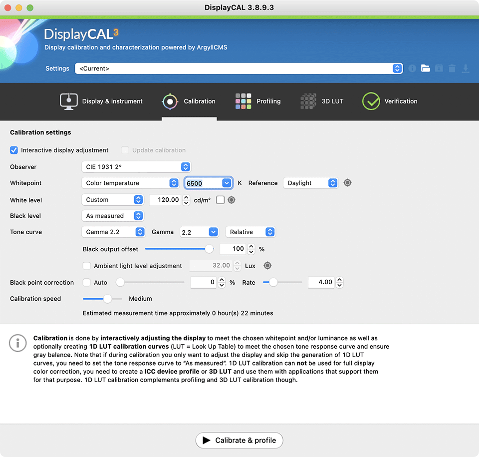 displaycal calibration for film