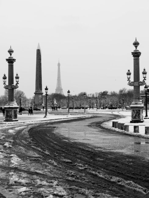 Snow in Paris with Eiffel Tower in the Background