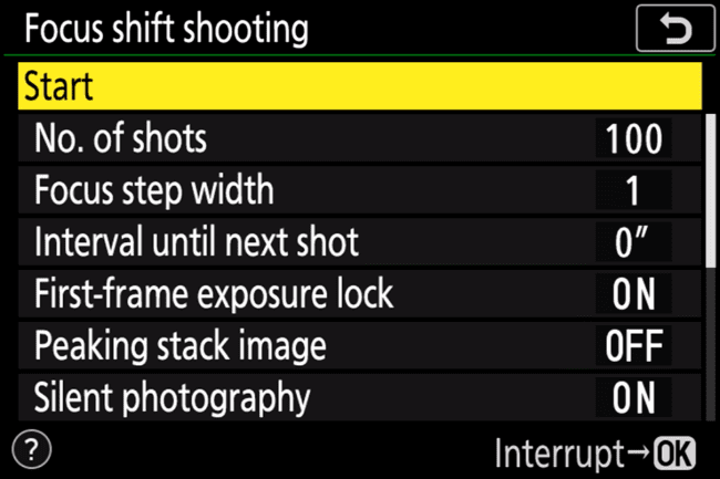 Nikon Z5 Focus Shift Shooting Option